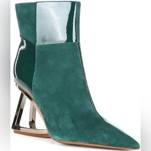 Gianni Bini Harrison Two Suede and Patent Patchwork Wedge Bootie Size 6